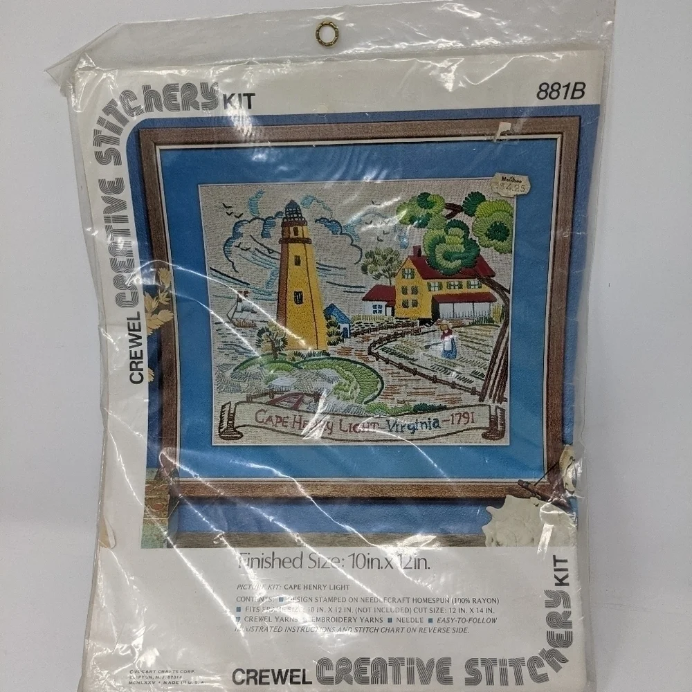 Crewel Creative Stitchery Kit Lighthouse Cape Henry Virginia Farm Scene Ship New